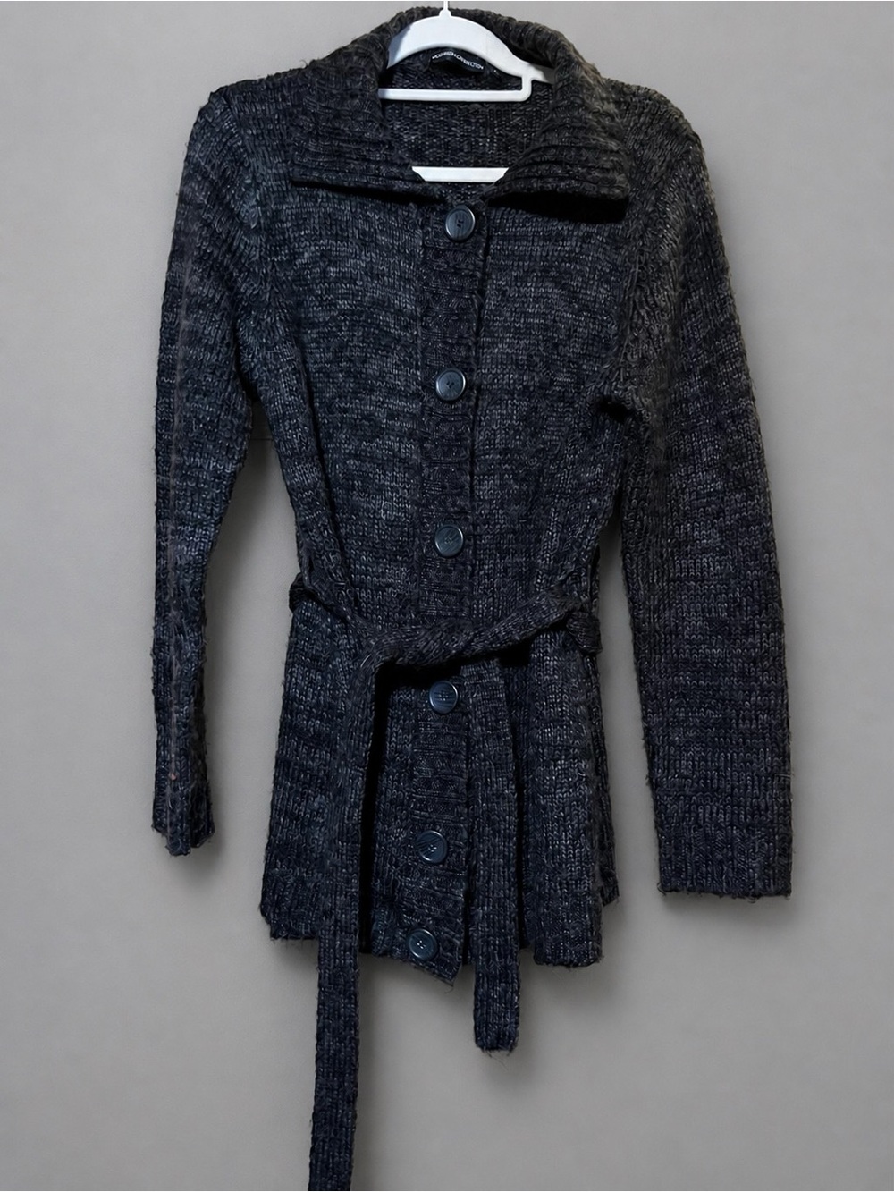 Cozy Black Ribbed Button-Up Cardigan with Belt